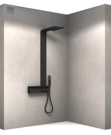 Shower System Stainless Steel Matt Black with Thermostat, Anti-scald Protection, Storage Area, Shower Head and Hand Shower with Anti-limescale Nozzles