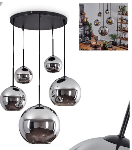 Pendant Light Metal Glass Black Chrome Smoke