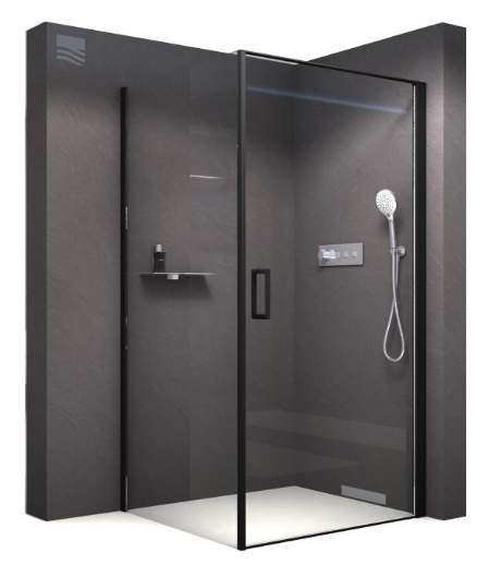 Safety Glass with Lift-Down Door, Nano Coating, Magnetic Closure, Splash Guard Strip and Black Profile